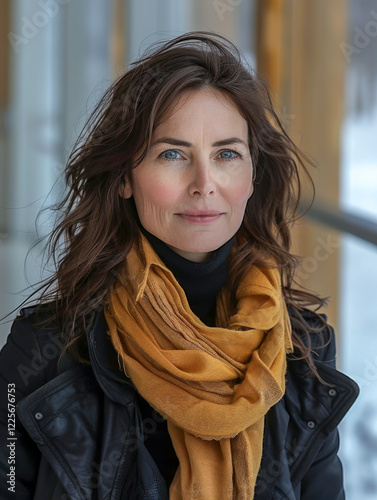 Gutaussehende dunkelhaarige Frau in den 40ern, Generative AI