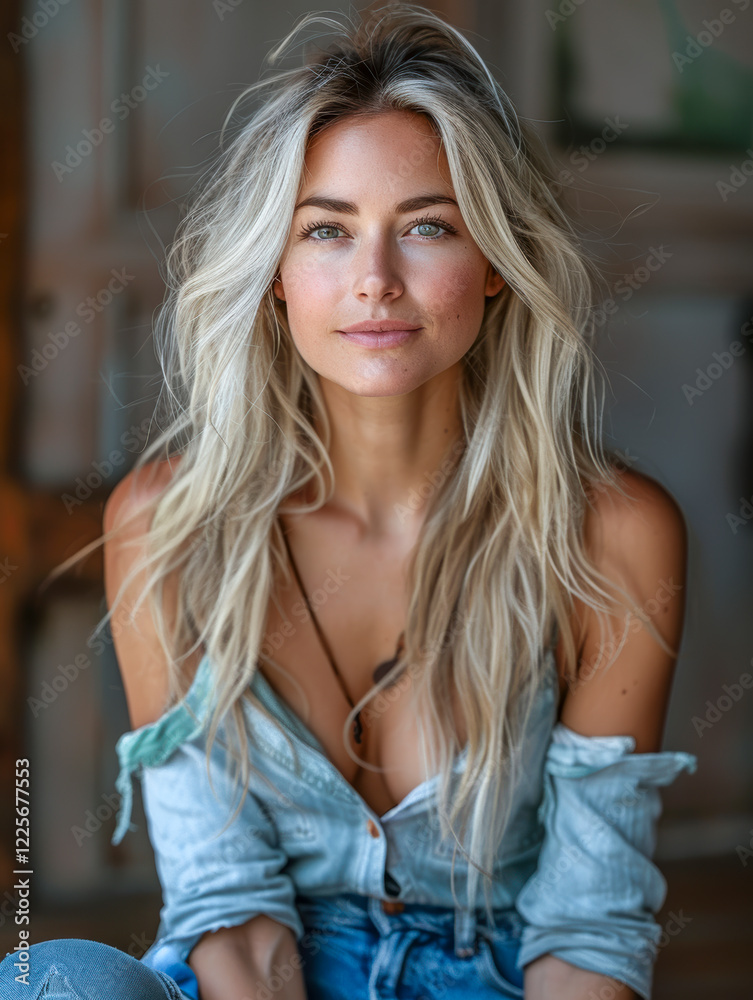 Gutaussehende blonde Frau in den 40ern, Generative AI