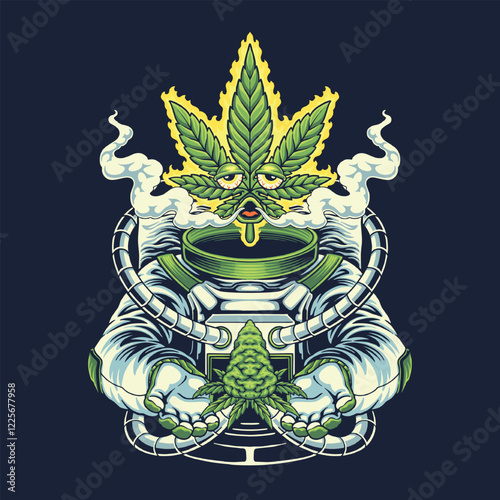trippy astronaut smoking weed mascot illustration