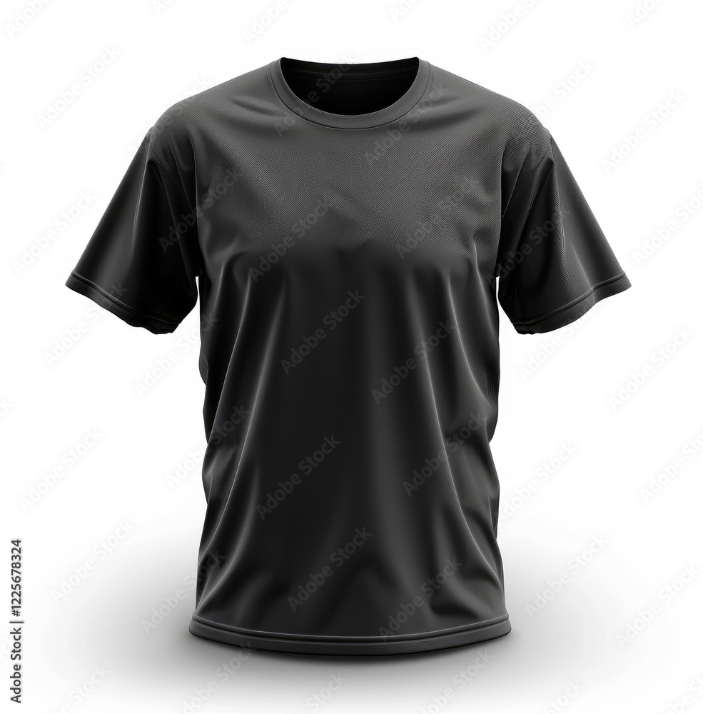 Black t-shirt front view with empty space for logos, branding, or graphics Black t-shirt front view with empty space for logos, branding, or graphics