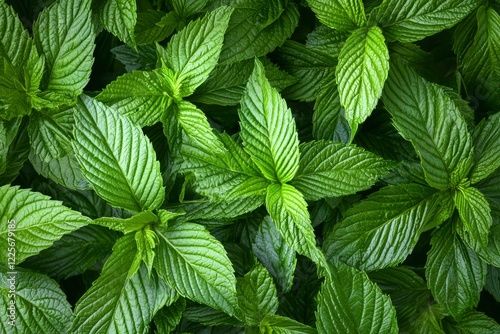 Lush Green Mint Leaves Abundant Growth