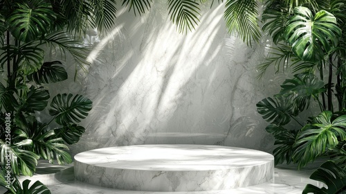 Lush Greenery Marble Pedestal Sunlit Studio Space photo