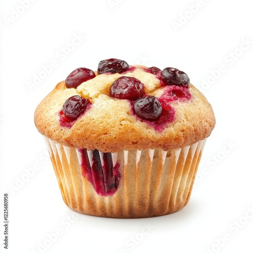 Delicious Cranberry Muffin Isolated on White Background.