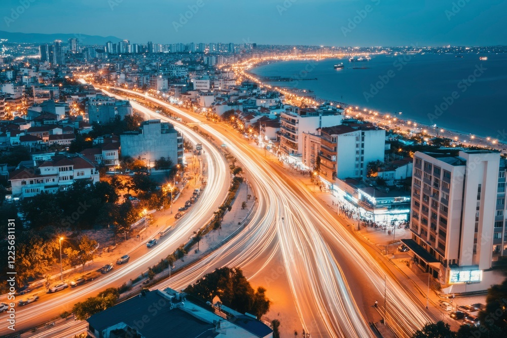 Coastal City Highway Night Lightscape Traffic Flow Coastal City Highway Night Lightscape Traffic Flow