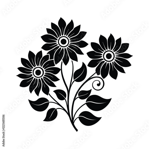 ornamental flowers design elements vector silhouette illustration
