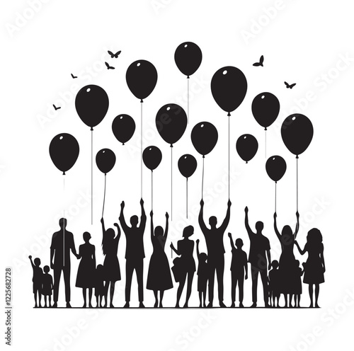 People holding balloons silhouette vector illustration
