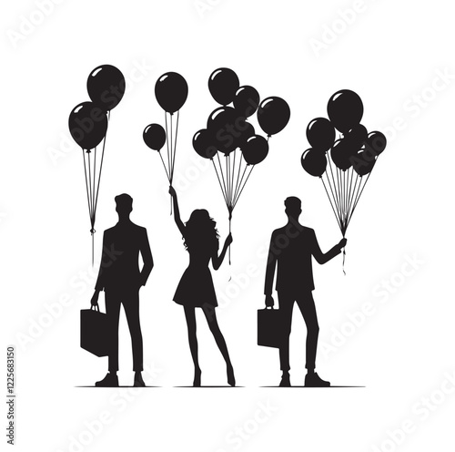 People holding balloons silhouette vector illustration
