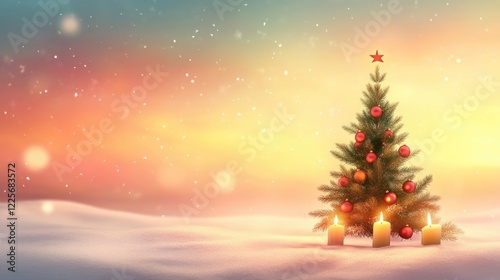 Wallpaper Mural Christmas tree with ornaments and candles in snowy landscape featuring colorful bokeh background and ample copy space for text design Torontodigital.ca