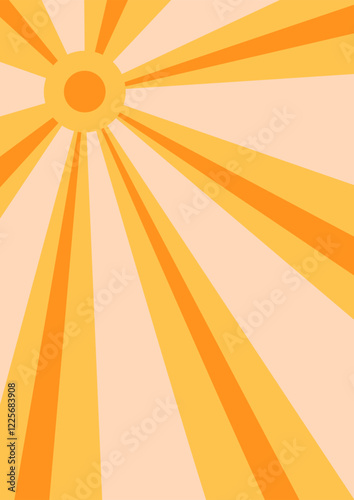 Abstract psychedelic retro background with sunburst. Groovy rays in warm retro colors. Trendy funky vector texture in abstract y2k style. Vector graphic for posters and art prints.