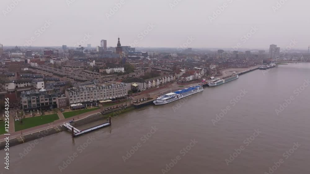 Aerial view of beautiful cityscape with river and modern architecture, Driel, Netherlands. Aerial view of beautiful cityscape with river and modern architecture, Driel, Netherlands.