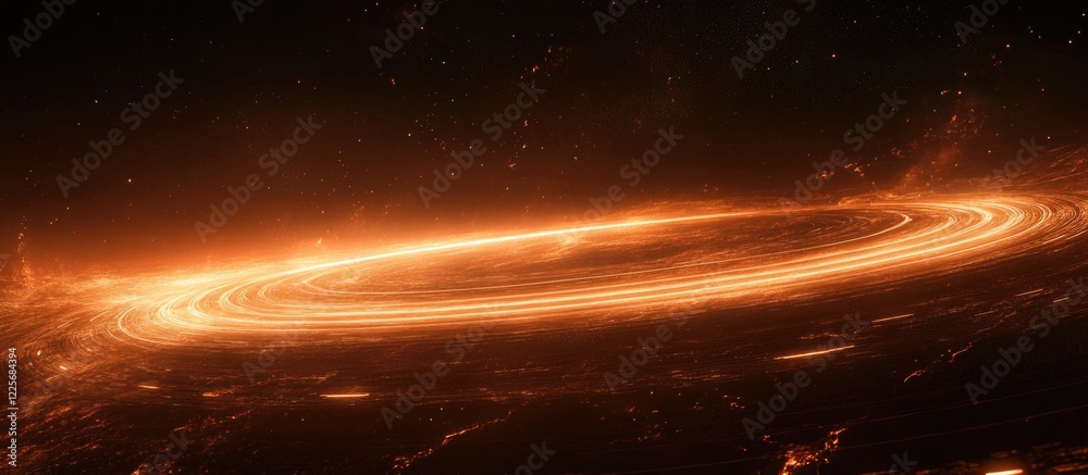 Obraz premium Futuristic glowing orange circular lines in space with a vast empty copy space for creative text elements and designs