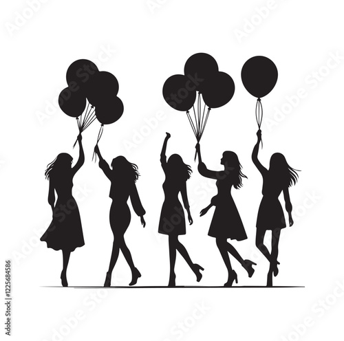 People holding balloons silhouette vector illustration
