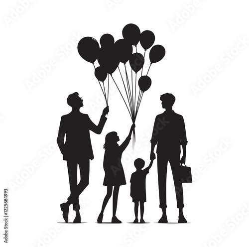 People holding balloons silhouette vector illustration
