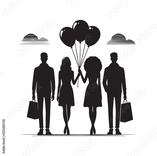People holding balloons silhouette vector illustration
