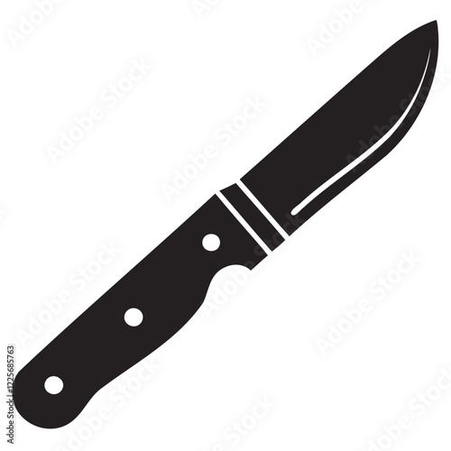 knife icon, sharp blade, black silhouette, simple design, minimalist, kitchen utensil, cutting tool on transparent background