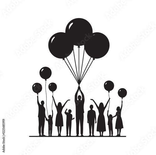 People holding balloons silhouette vector illustration
