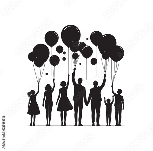 People holding balloons silhouette vector illustration
