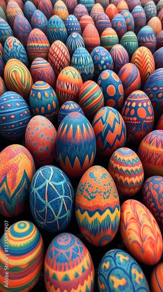 Easter Egg Extravaganza: A vibrant collection of hand-painted Easter eggs in a dazzling array of colors and patterns, creating a festive and joyful visual feast. Easter Egg Extravaganza: A vibrant collection of hand-painted Easter eggs in a dazzling array of colors and patterns, creating a festive and joyful visual feast.