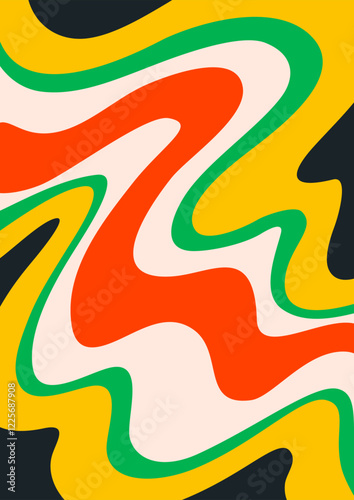 Retro background with Abstract psychedelic wavy pattern. Groovy waves in warm...
