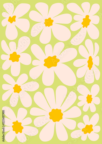 Abstract 90s Y2K background with daisy pattern. Groovy flowers in retro colors. Trendy twisted funky vector texture in abstract y2k style. Vector graphic for posters and art prints