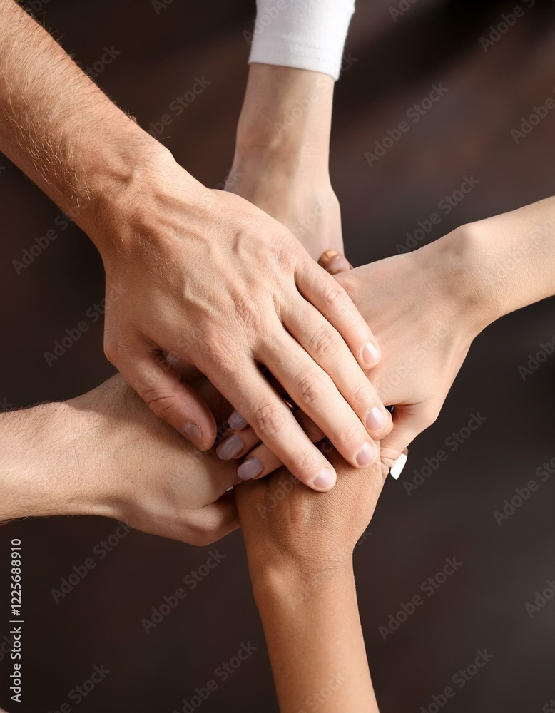 Stack of hands showing unity and teamwork