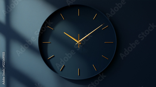 Wallpaper Mural Wall clock with thin golden hands directly mounted on a dark matte-blue wall blending modern design with minimalism Torontodigital.ca