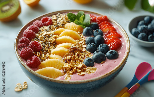 Oat Flakes with Fruits and Yogurt for a Healthy Breakfast