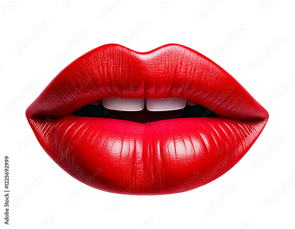Obraz premium Red women lips isolated on transparent background