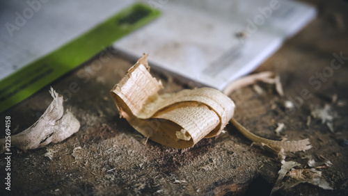 Holzspäne liegt auf Werkbank