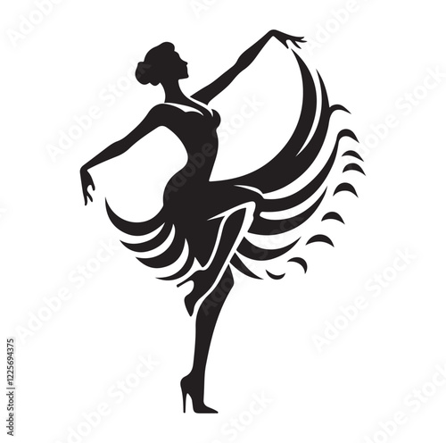 Cancan dancer pose silhouette vector illustration