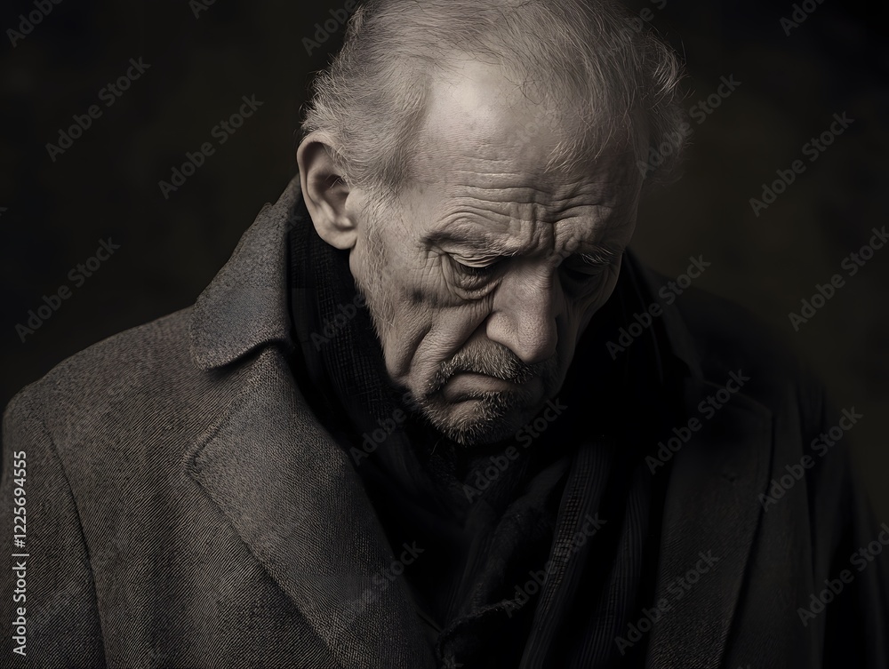 Pensive Elderly Man Portrait Sepia Tone Pensive Elderly Man Portrait Sepia Tone