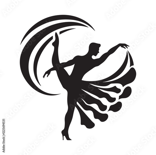 Cancan dancer pose silhouette vector illustration