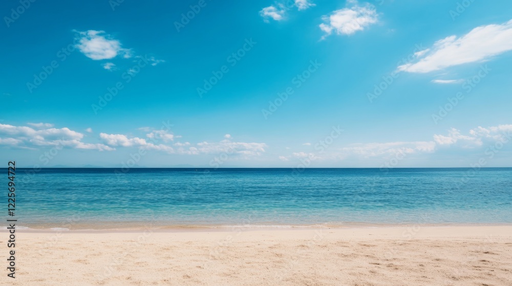 Serene beach scene with clear blue sky and calm ocean. Serene beach scene with clear blue sky and calm ocean.