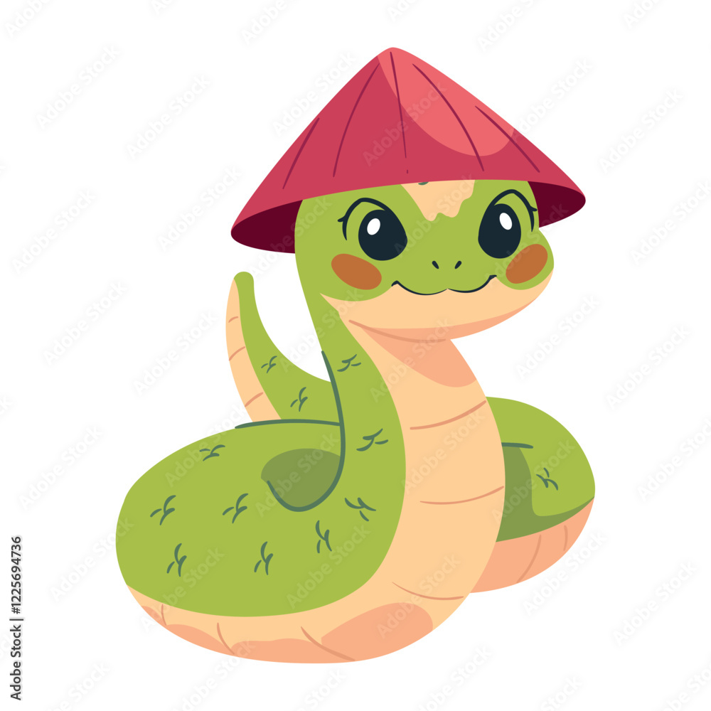 Fototapeta premium Green Snake with Red Chinese Hat