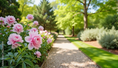 Wallpaper Mural Vibrant pink peonies blooming on garden path, nature's beauty Torontodigital.ca