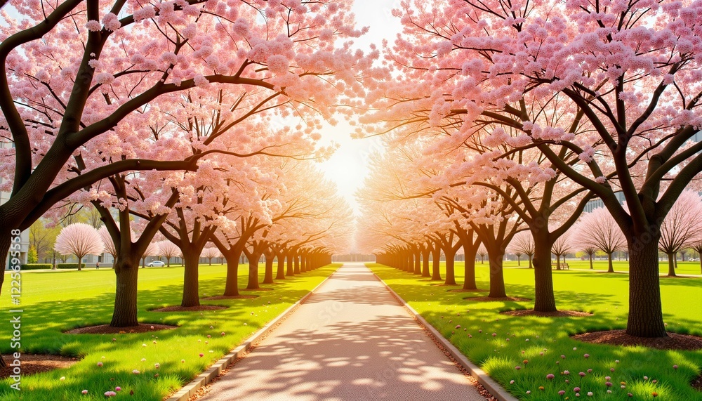 Naklejka premium Neat garden path under sunlight, spring cleaning concept