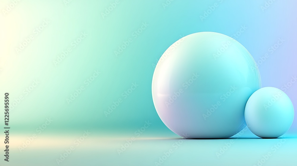 Two Pale Blue Spheres Resting On A Gradient Background Two Pale Blue Spheres Resting On A Gradient Background
