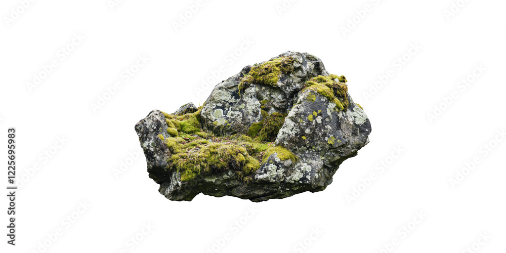 Moss-covered stone isolated on transparent background Moss-covered stone isolated on transparent background