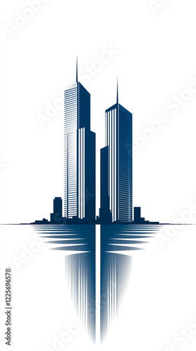 Stylized image of the Twin Towers reflected in water symbolizing remembrance and the NYC skyline Minimalist design blue tones A poignant tribute photo