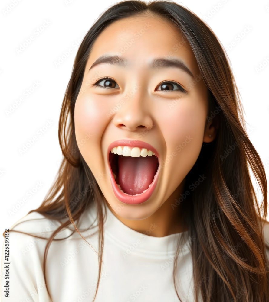 Extremely excited young Asian woman isolated on transparent background Extremely excited young Asian woman isolated on transparent background