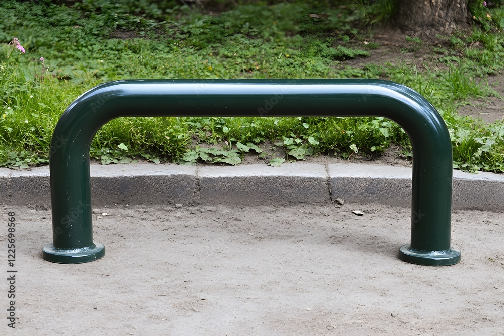 Dark Green Metal U-Shaped Park Bench Barrier Dark Green Metal U-Shaped Park Bench Barrier