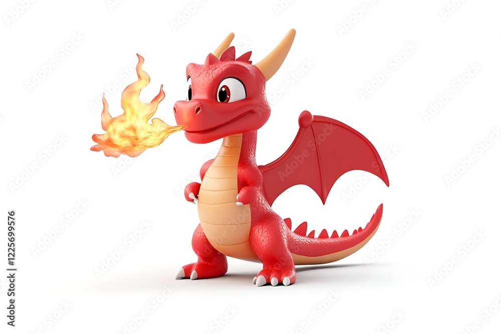cute cartoon dragon blowing fire isolated white background cute cartoon dragon blowing fire isolated white background