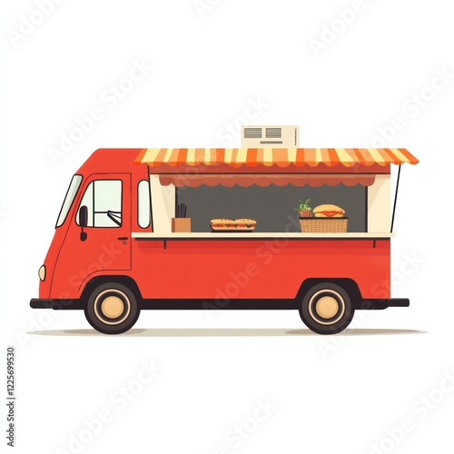 Retro Food Truck, Side View, Empty, Ready for Business, Illustration, Stock Photo
