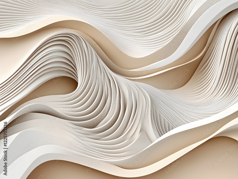 Obraz premium Abstract Beige and White Wave Layers 3D Render