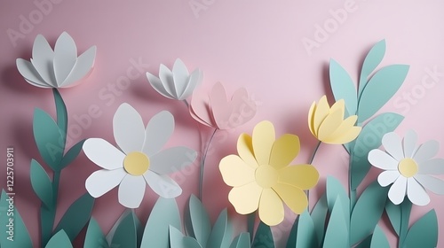 Pastel Paper Flowers 3D Design Pink Background
