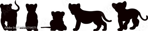 lion cub collection, set black silhouette vector