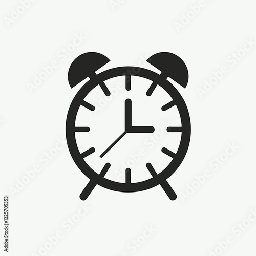 Black and white alarm clock icon representing time management, simplicity
