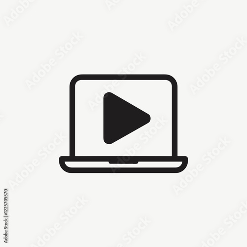 Minimalistic play button symbol on laptop screen, digital media concept