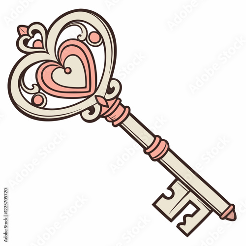 Forged key. A symbol of strong love and marriage. Wedding attribute on a white background. A sign of romantic feelings. Valentine's Day. Vector illustration