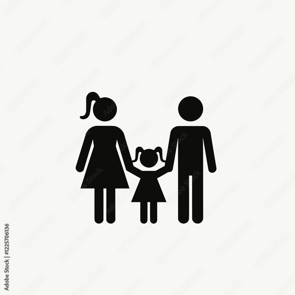 Family unity symbol with three figures holding hands, togetherness Family unity symbol with three figures holding hands, togetherness